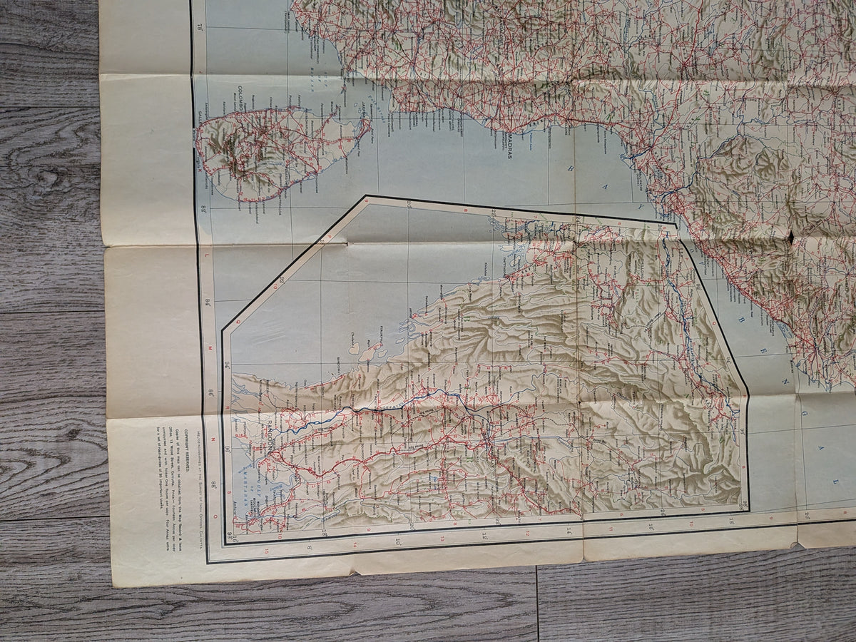 Vintage Survey of India - Road Map of India - 1942 WW II Era - See Details