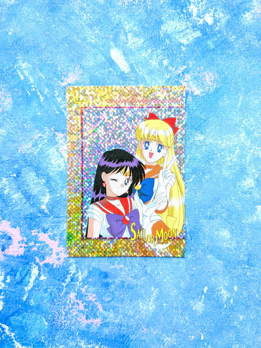 Vintage Sailor Moon Gold Prism Series 2 Sticker - Sailor Moon/Sailor Mars - 1999