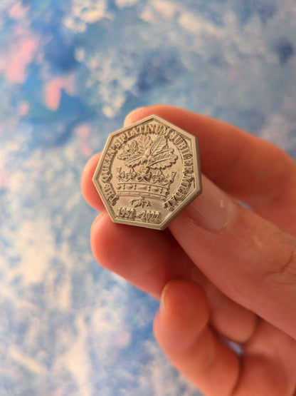 Queen's Platinum Jubilee 50p-Shaped Metal Pin Badge - 2002