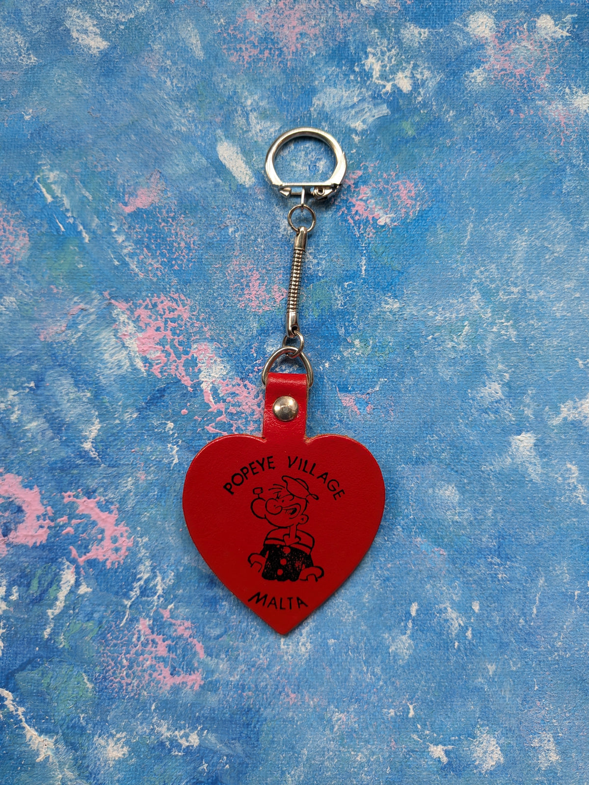 Vintage Popeye Village Film Set Malta Souvenir Leather Keyring/Keychain