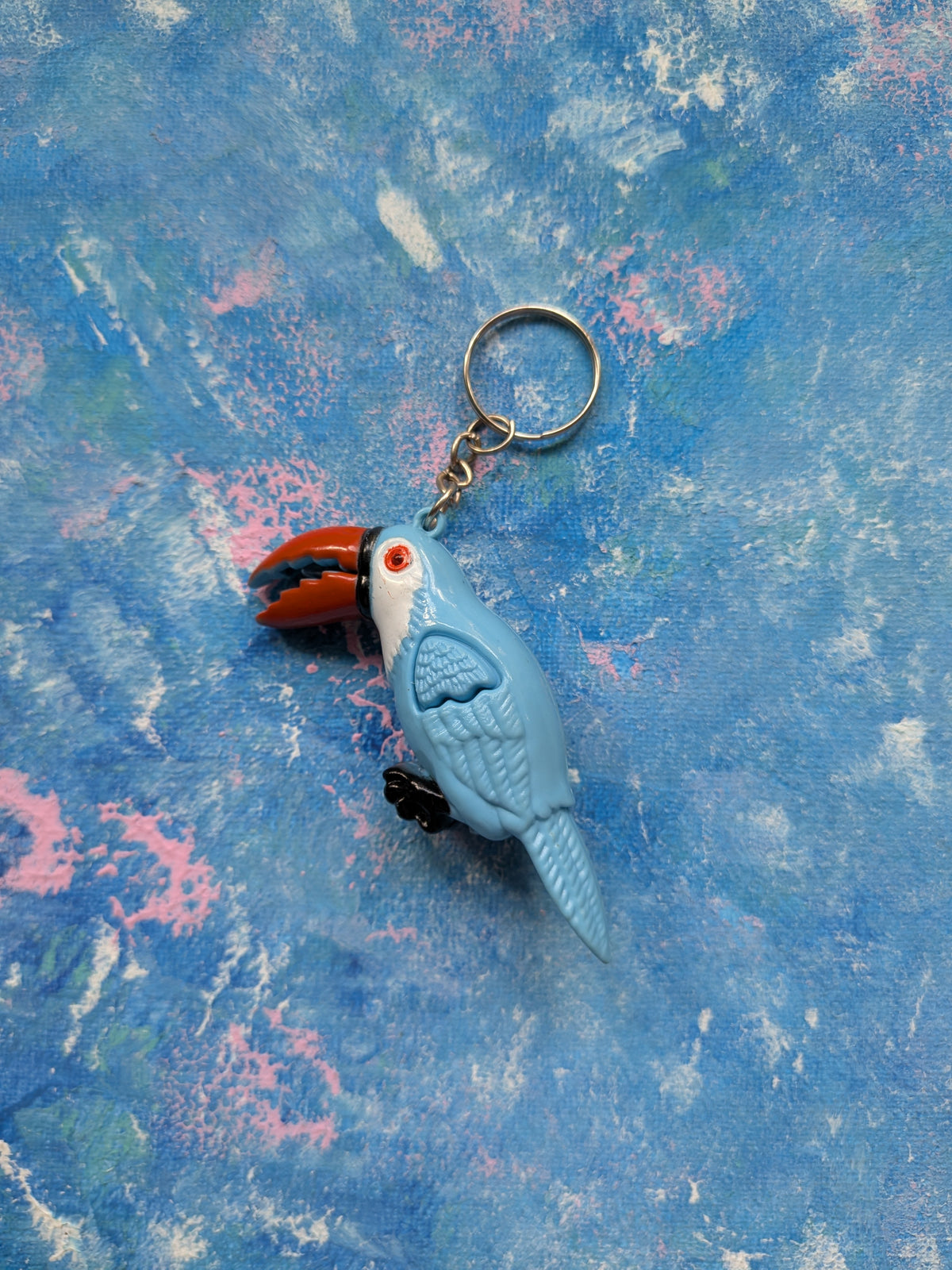 Vintage Blue Toucan Bird Plastic Retro-Style Novelty Keyring