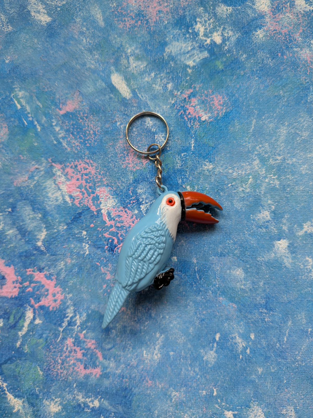 Vintage Blue Toucan Bird Plastic Retro-Style Novelty Keyring