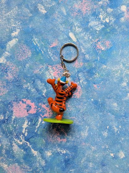 Vintage Winnie The Pooh Tigger in Party Hat Keyring - 1990s - Disney