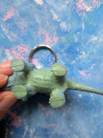 Vintage Triceratops Dinosaur Keyring - 1972 - Inpro