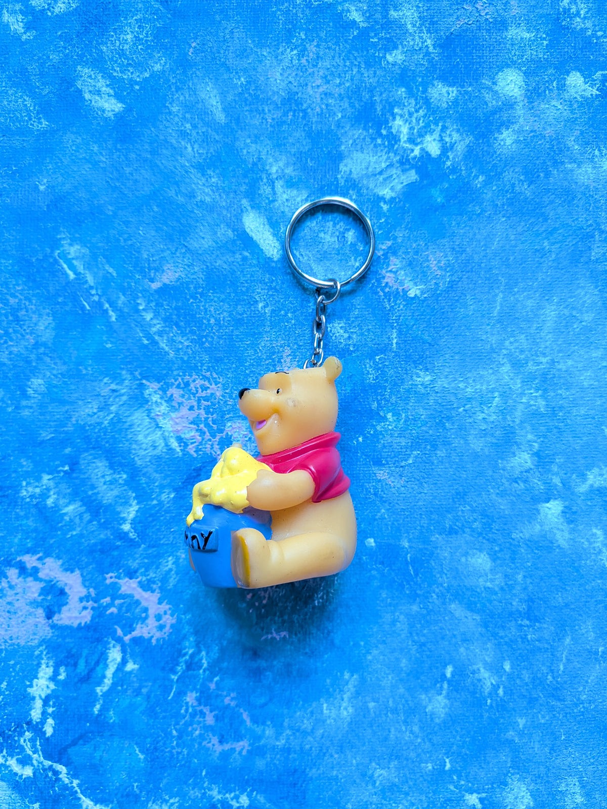Vintage Winnie The Pooh with Honey Pot Plastic Keyring - 1990s - Disney