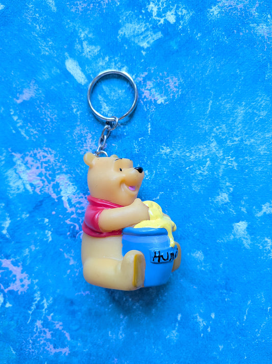 Vintage Winnie The Pooh with Honey Pot Plastic Keyring - 1990s - Disney