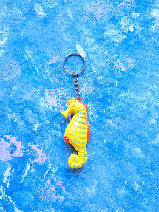 Vintage Yellow Plastic Seahorse Keyring/Keychain