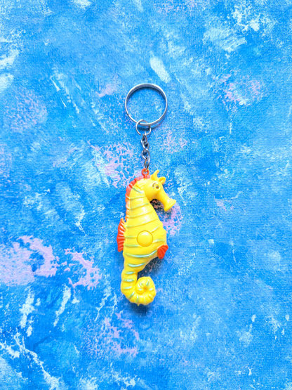 Vintage Yellow Plastic Seahorse Keyring/Keychain