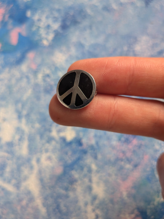 Vintage Black and Silver Coloured Peace Symbol/Hippie Logo Metal Badge