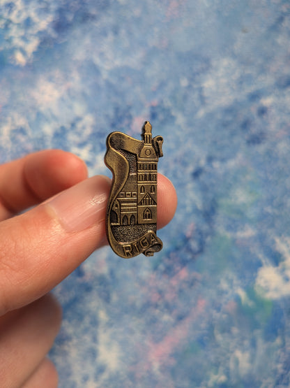 Vintage Riga Cathedral Metal Souvenir Pin Badge