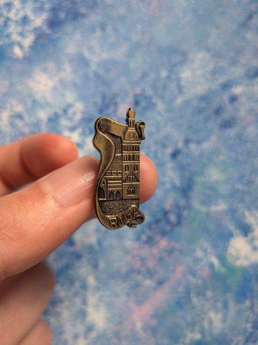 Vintage Riga Cathedral Metal Souvenir Pin Badge