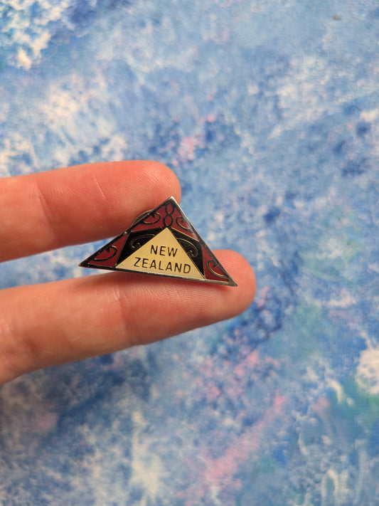 Vintage New Zealand Triangle-Shaped Travel Souvenir Enamel Pin Badge
