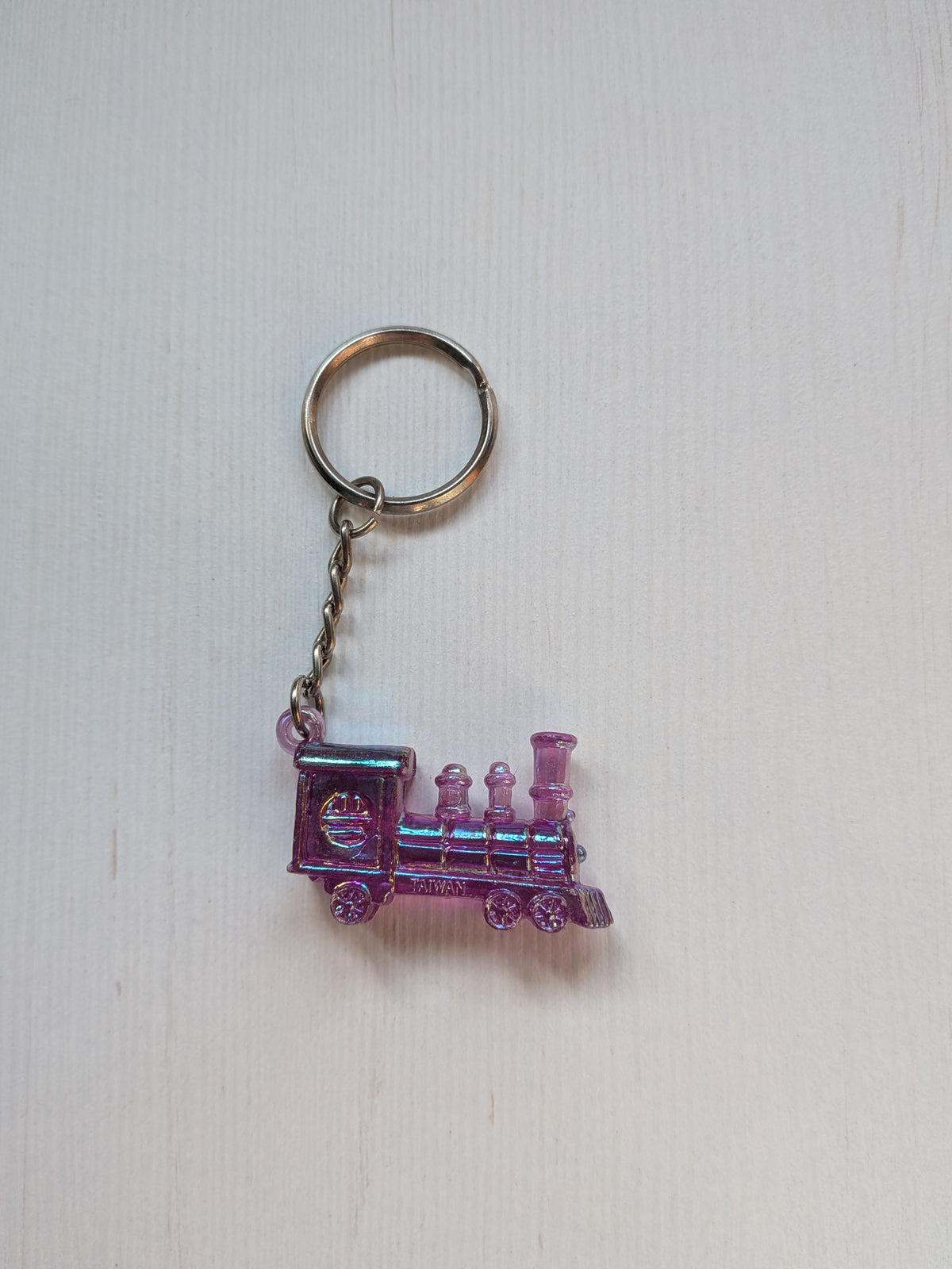 Vintage Purple Plastic Steam Train Retro-Style Keyring/Keychain