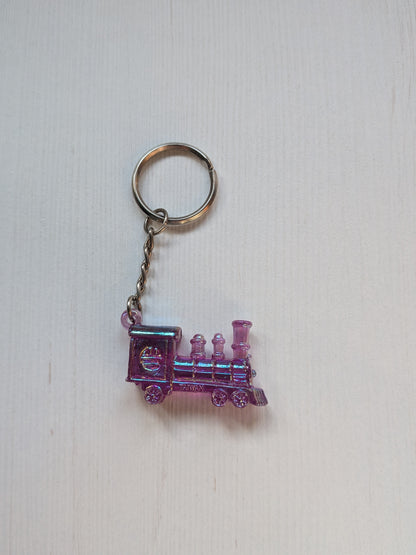 Vintage Purple Plastic Steam Train Retro-Style Keyring/Keychain