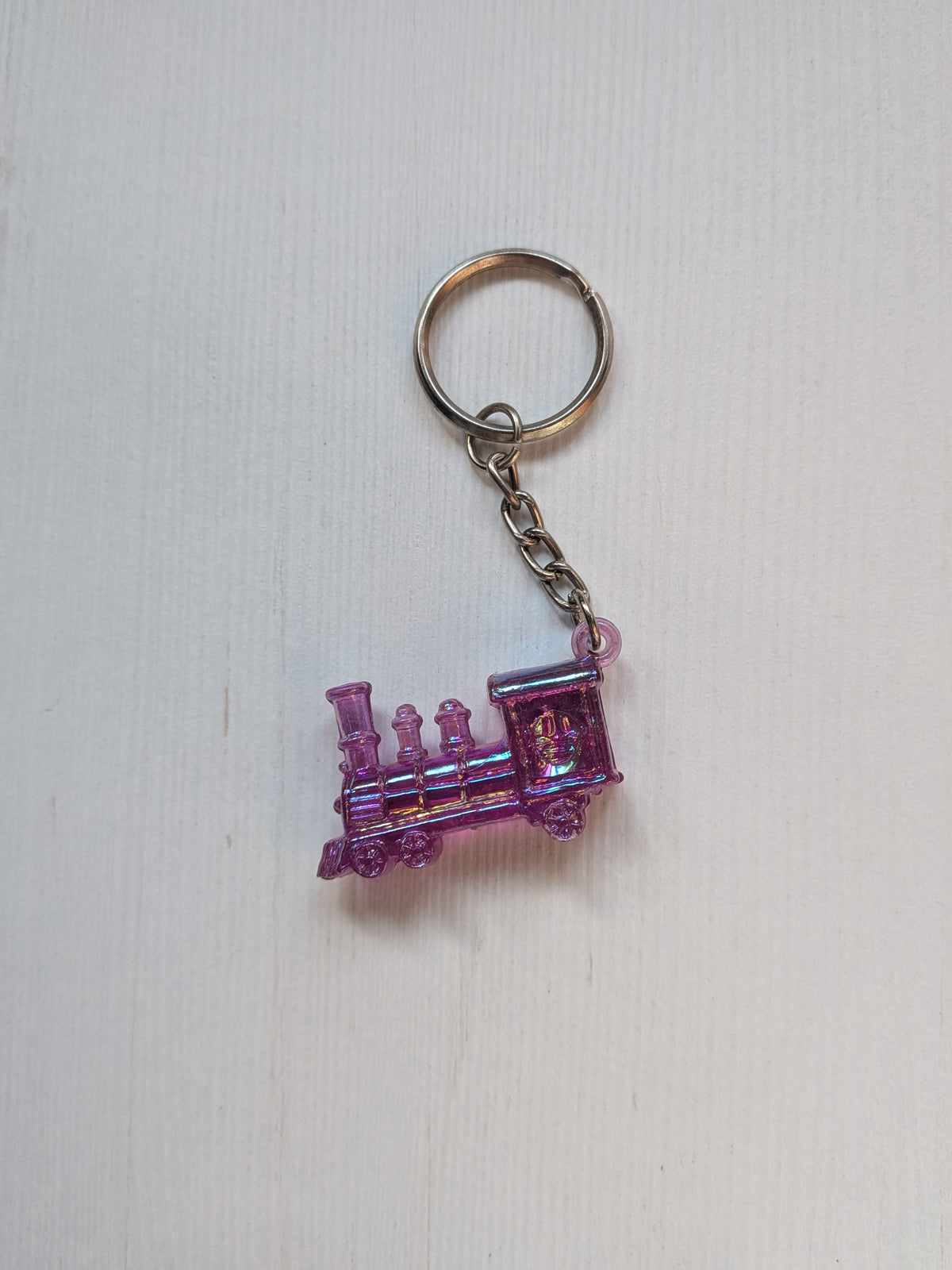 Vintage Purple Plastic Steam Train Retro-Style Keyring/Keychain