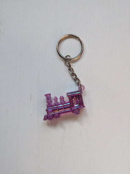 Vintage Purple Plastic Steam Train Retro-Style Keyring/Keychain