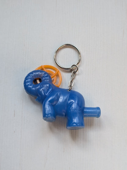 Vintage Blue Elephant Whistle Plastic Retro-Style Novelty Keyring