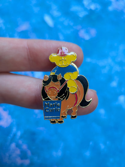 Vintage Marie Curie Teddy Bear on Horse Enamel Pin Badge