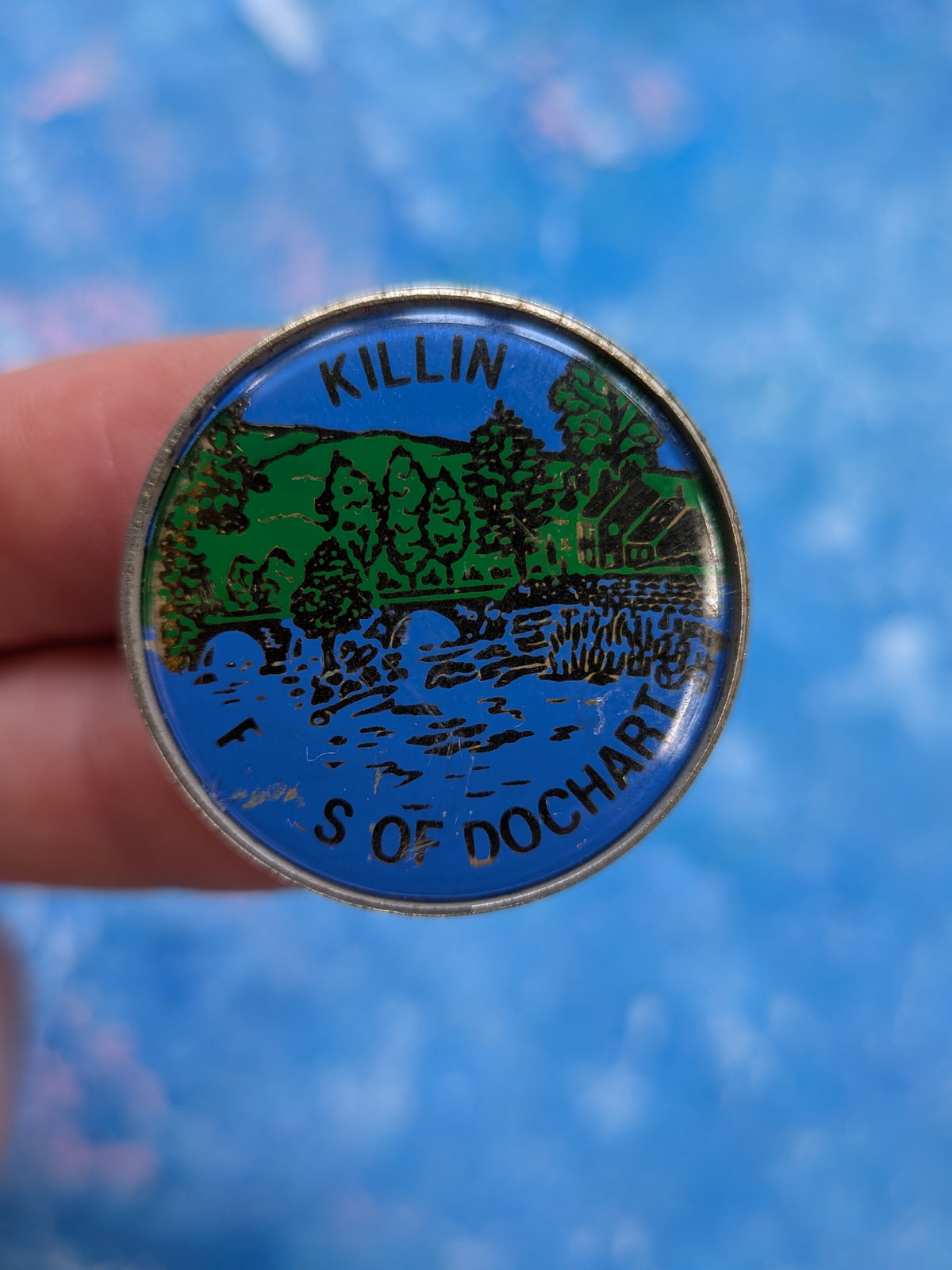 Vintage Falls of Dochart Killin Scotland Travel Souvenir Enamel Badge