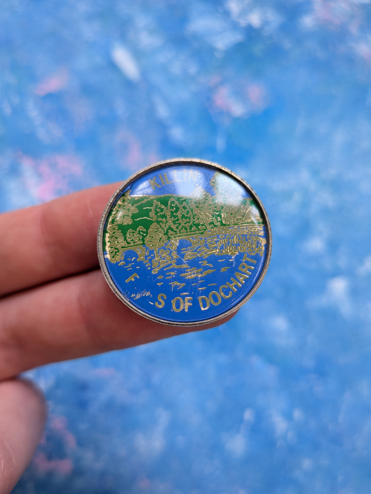 Vintage Falls of Dochart Killin Scotland Travel Souvenir Enamel Badge