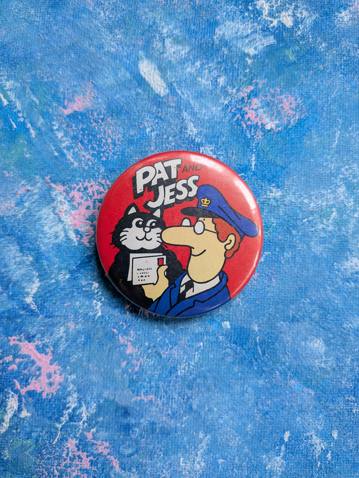 Vintage Postman Pat Badge - Pat and Jess the Cat - 1980s Approx
