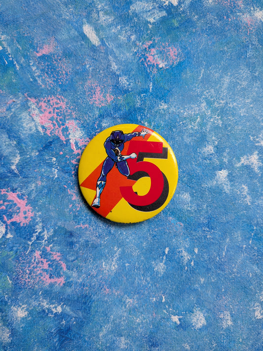 Vintage Mighty Morphin' Power Rangers Blue Ranger 5th Birthday Badge - 1994