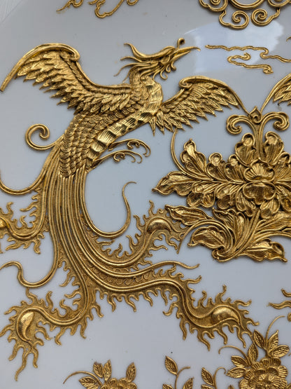 Vintage Rare Chinese Porcelain/Gold Gilt Phoenix Plate - People's Republic of China