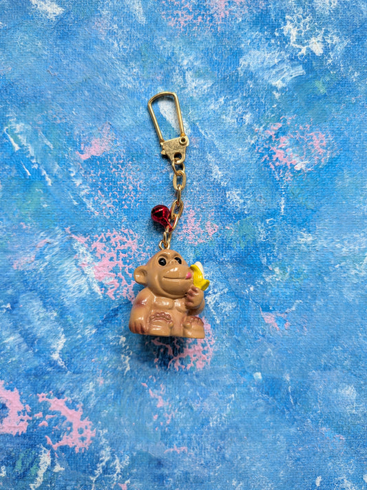 Vintage Monkey Eating Banana Cute Keyring/Keychain