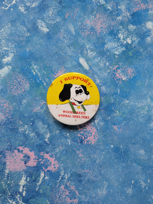 Vintage Woodgreen Animal Shelters Cartoon Dog Badge