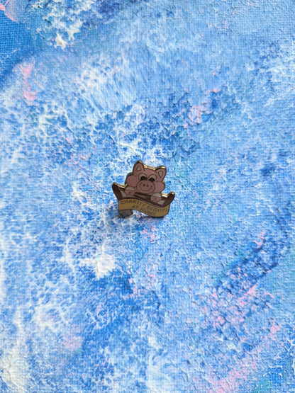 Vintage Charity Begins At Home Cartoon Pig Enamel Pin Badge