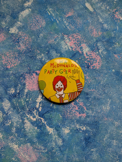 Vintage Ronald McDonald "I'm A McDonald's Party Goer" Badge - 1990s