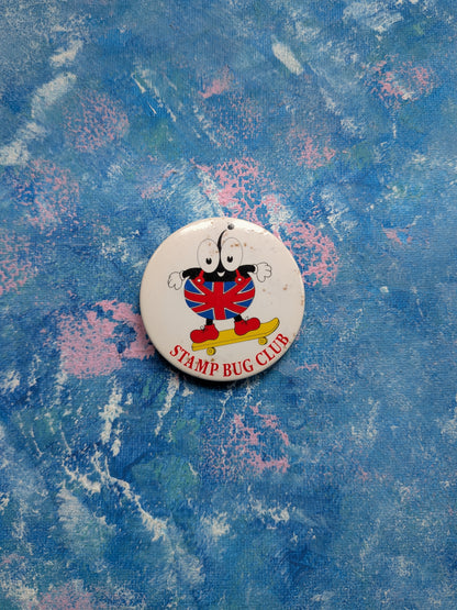 Vintage Royal Mail Stamp Bug Club Skateboarding Bug Badge - 1980s
