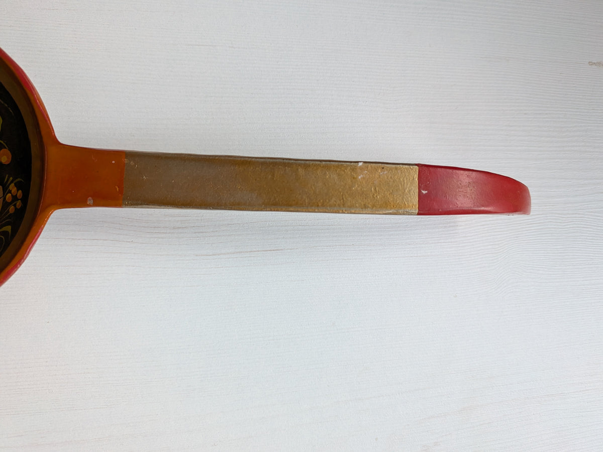 Vintage Russian Khokhloma Lacquered Wooden Spoon, Leaves and Strawberries Design