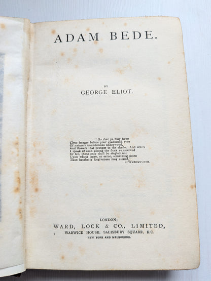 Adam Bede by George Eliot - Ward, Lock & Co Ltd - Early 1900s Approx
