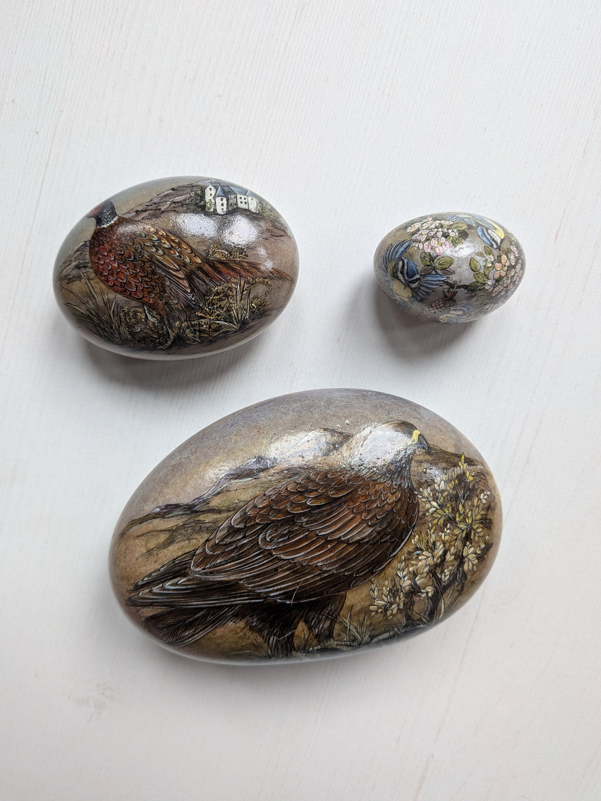 Set of 3 Bird Painting Decorative/Ornamental Stones - Shirley L Fergusson Crafts