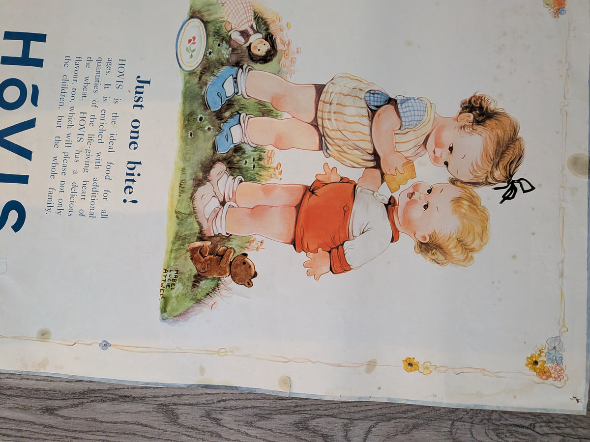Vintage Hovis Bread "Just One Bite!" Mabel Lucie Attwell Illustration Poster