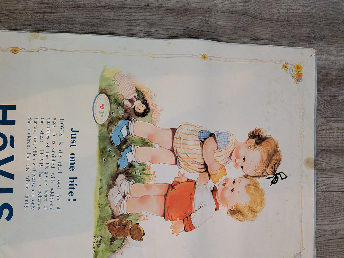Vintage Hovis Bread "Just One Bite!" Mabel Lucie Attwell Illustration Poster