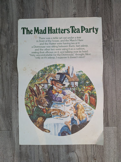 Vintage Alice in Wonderland "The Mad Hatter's Tea Party" Illustration Poster
