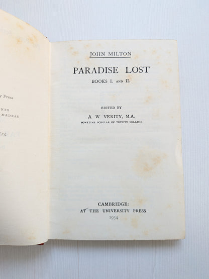 Paradise Lost: Books I and II by John Milton - 1934 - Cambridge University Press