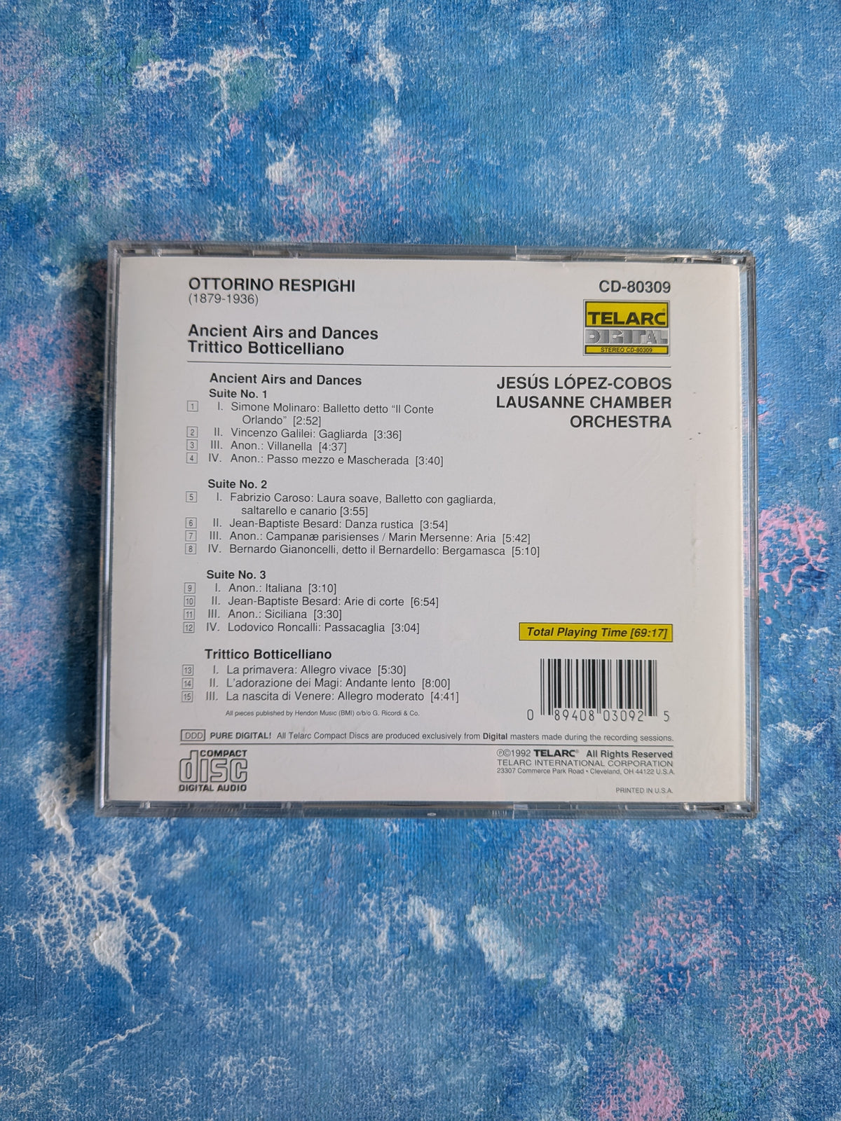 Resphighi: Ancient Airs and Dances/Trittico Botticelliano CD - 1992 - Telarc