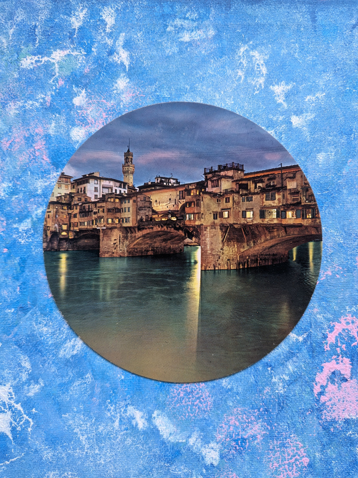 Vintage Italian Round Postcard - Firenze, Ponte Vecchio by Night - Nova Lvx