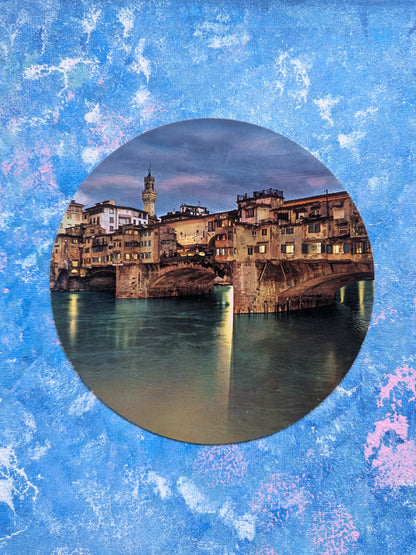 Vintage Italian Round Postcard - Firenze, Ponte Vecchio by Night - Nova Lvx