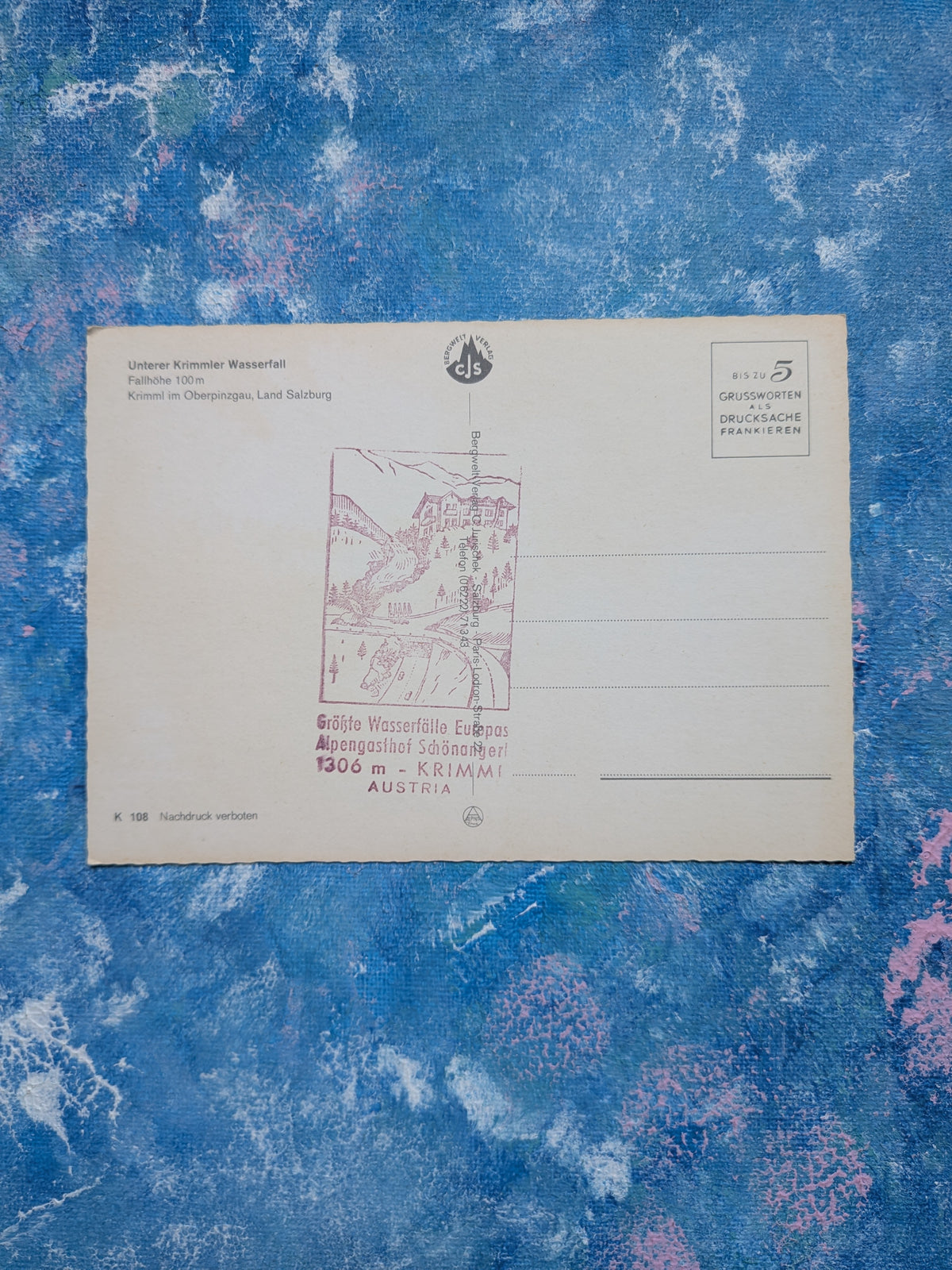 Vintage Austrian Postcard - Unter Krimmler Wasserfall K 108