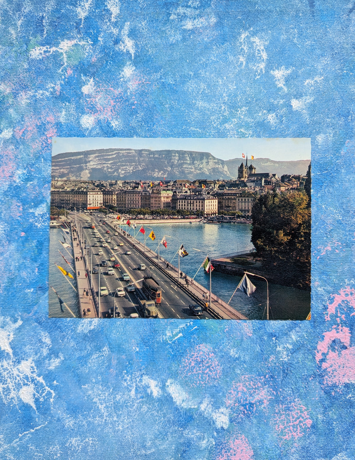 Vintage Swiss Postcard - Pont du Mont-Blanc, Geneva - Iris Mexichrome