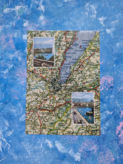 Vintage Swiss Postcard - Lake Geneve Map - D'Apres Carte Michelin No. 23