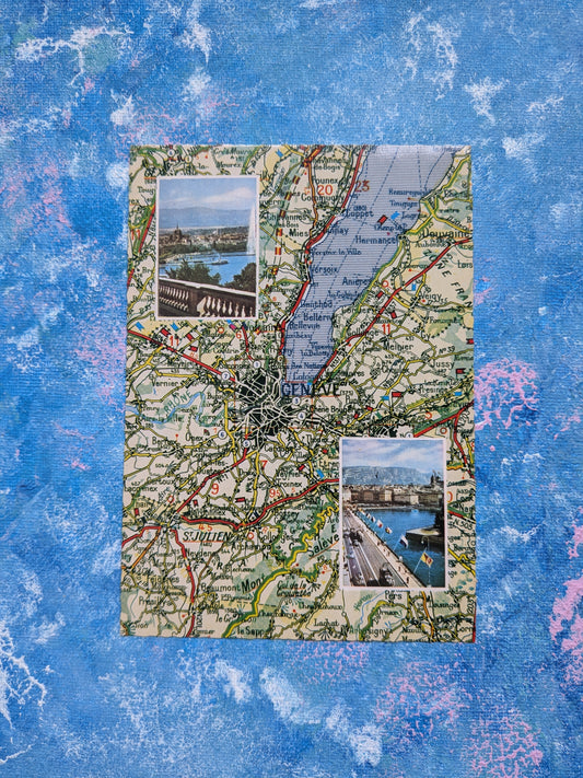 Vintage Swiss Postcard - Lake Geneve Map - D'Apres Carte Michelin No. 23