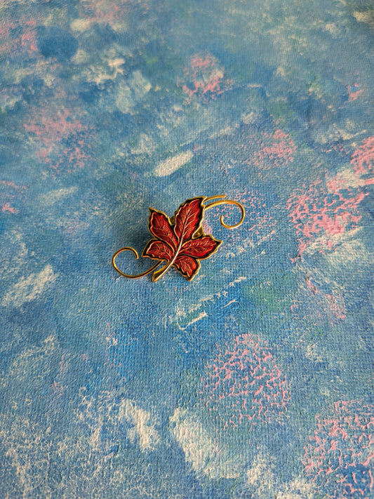 Gold and Red Coloured Metal Maple Leaf Pin Badge/Brooch