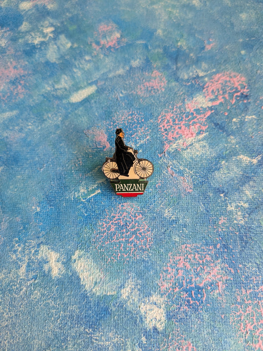 Vintage Panzani French Pasta Brand Enamel Pin Badge - Man on Bike Design