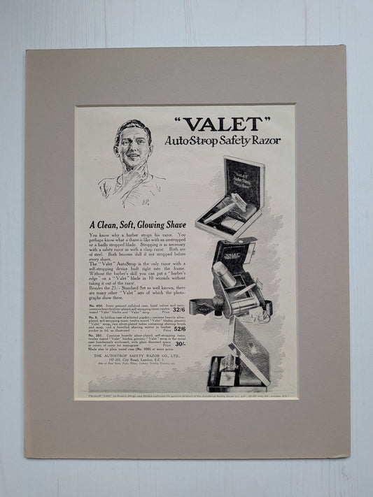 Antique 1920s Valet Autostrop Safety Razor Print Advertisement in Mount