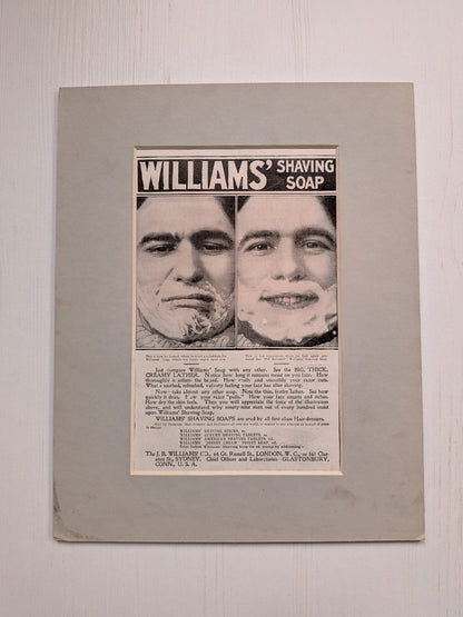 Antique Early 1900s William's Shaving Soap Print Advertisement in Mount